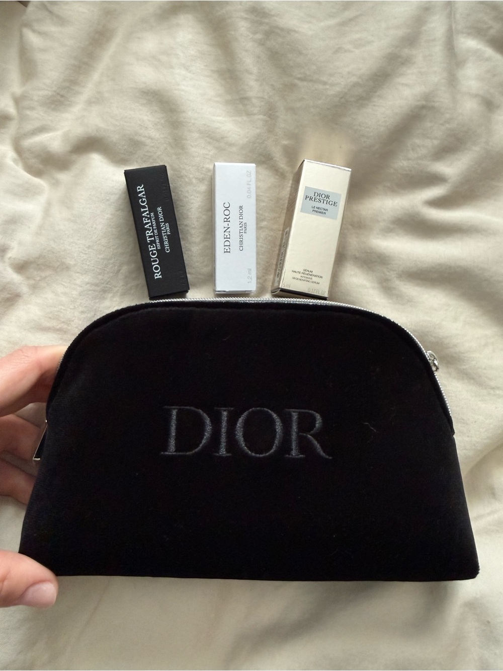 Dior Black Velvet Cosmetic Pouch with samples